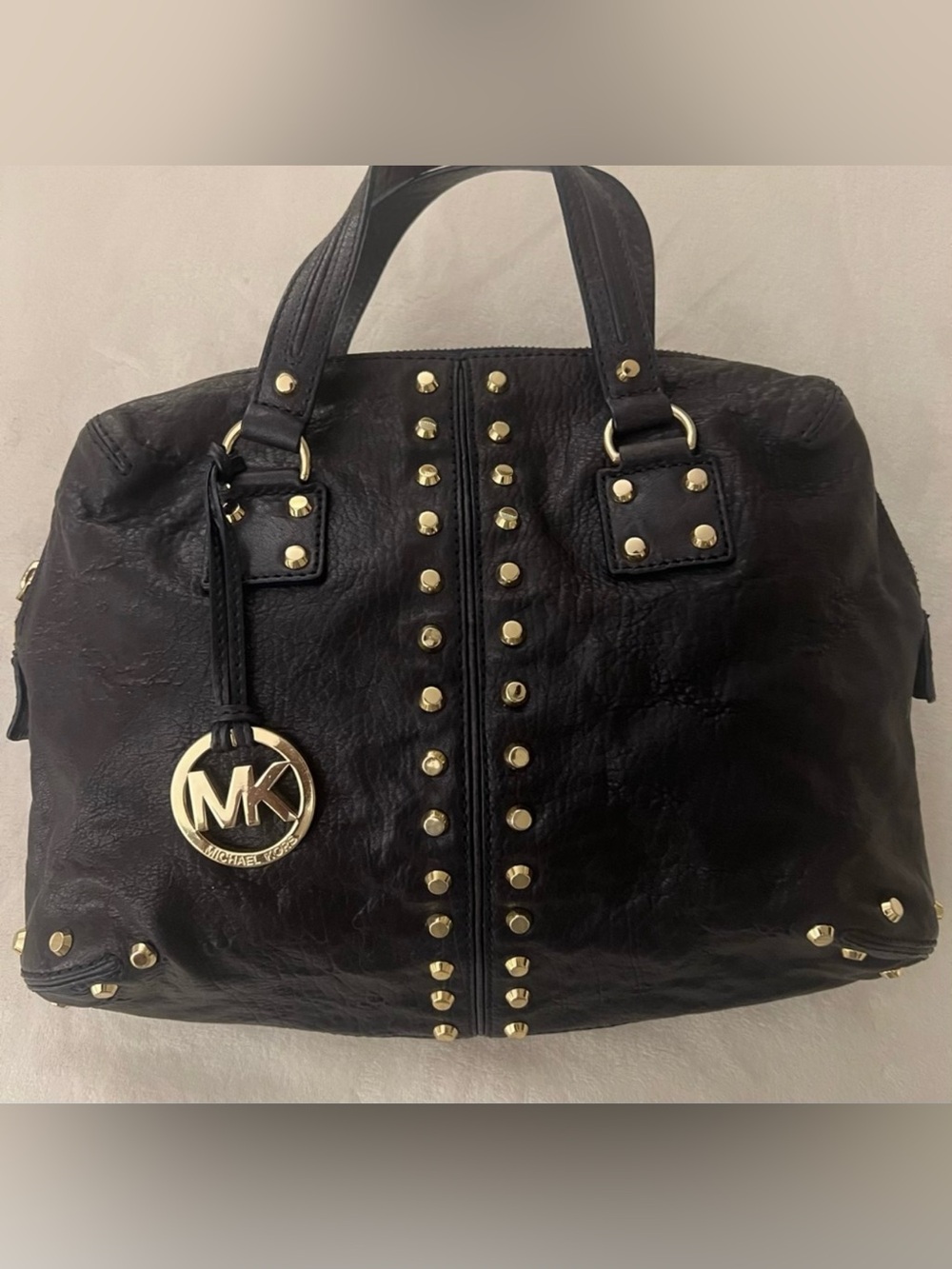 🩷Michael Kors Dark Blue and Gold Studded Satchel💚